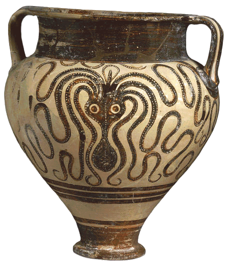 Cratera, Griego micénico 1400-1300 a.n.e. con pulpo de figura estilizada Cratera, Griego micénico 1400-1300 a.n.e. con pulpo de figura estilizada