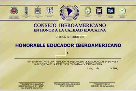 Honorable Educador Iberoamericano, t&iacute;tulo del autodenominado Consejo Iberoamericano en Honor a la Calidad Educativa