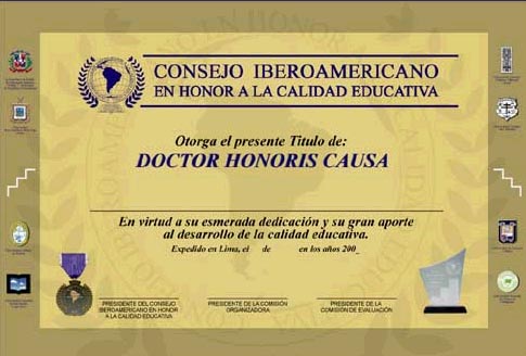 Doctor Honoris Causa, t&iacute;tulo del autodenominado Consejo Iberoamericano en Honor a la Calidad Educativa