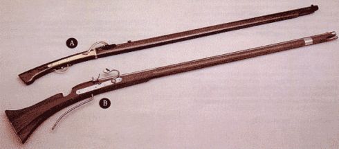 (A) Arcabuz japon&eacute;s de mecha. (B) Arcabuz ingl&eacute;s de mecha