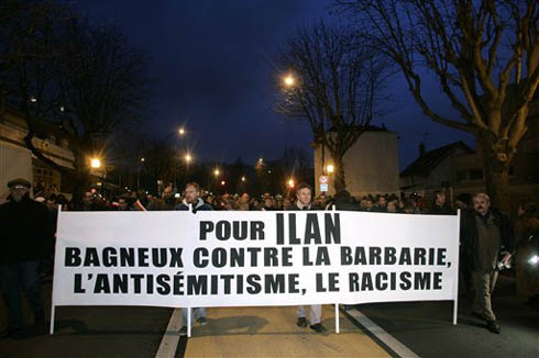 Protestas por el asesinato de Ilan Halimi, torturado durante veintid&oacute;s d&iacute;as por una banda parisina de mahometanos por ser jud&iacute;o