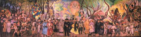 Diego Rivera imagina una escena en la Alameda central de la ciudad de M&eacute;xico