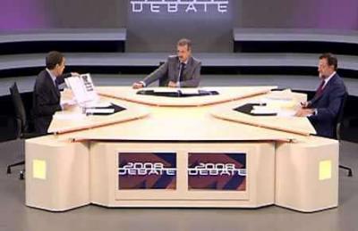 El primer debate entre Mariano Rajoy y José Luis Rodríguez Zapatero la noche del lunes 25 de febrero de 2008 El primer debate entre Mariano Rajoy y José Luis Rodríguez Zapatero la noche del lunes 25 de febrero de 2008