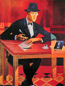Fernando Pessoa en un café del barrio del Chiado en Lisboa
