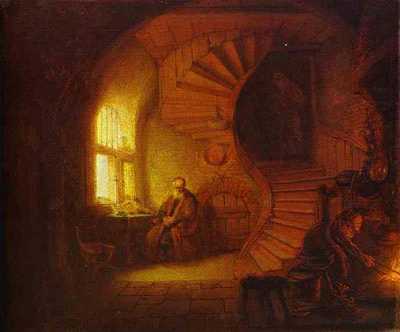 Rembrandt, Fil&oacute;sofo meditando, 1632, &oacute;leo sobre tabla