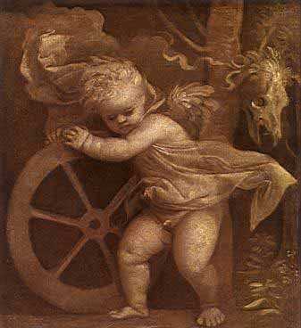 Tiziano: Cupido con la Rueda de la Fortuna, 1520