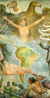 El Alma Mater y la Revoluci&oacute;n llenas de contenido por Jos&eacute; Vasconcelos ide&oacute;logo de la UNAM, fragmento del mural La universidad en el umbral del siglo XXI, de Arturo Garc&iacute;a Bustos, 1989, en la estaci&oacute;n Metro Universidad, linea 3 del metro de la ciudad de M&eacute;xico