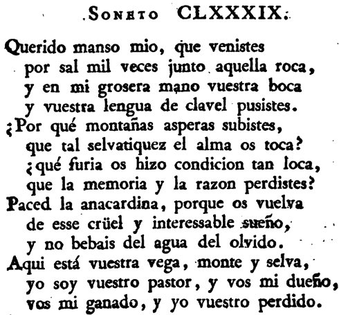 El soneto CLXXXIX de Lope en la edición de Madrid 1776 El soneto CLXXXIX de Lope en la edición de Madrid 1776