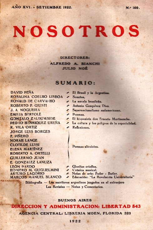 Nosotros, n&uacute;mero 160, septiembre de 1922