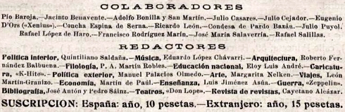 Colaboradores y redactores de Renovaci&oacute;n Espa&ntilde;ola, num. 1