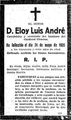 Esquela de Eloy Luis Andr&eacute; (ABC, 25 de mayo de 1935, pagina 59)