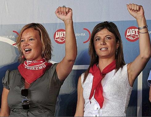 La joven guardia femenina, Leire Pajín y Bibiana Aído en el acto de afirmación socialdemócrata celebrado en Rodiezmo, 6 septiembre 2009