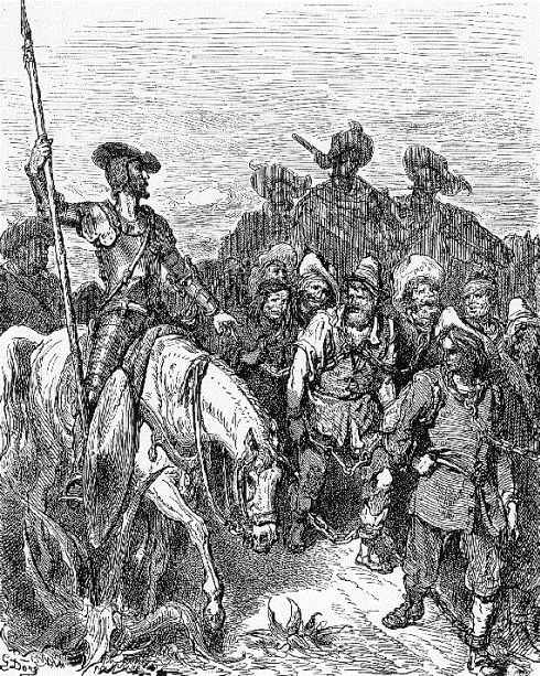 Don Quijote se encuentra a los galeotes, seg&uacute;n Dor&eacute;