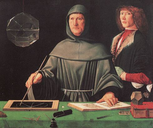 Luca Pacioli demostrando uno de los teoremas de Euclides, según el pintor Jacopo di Barbari, 1495