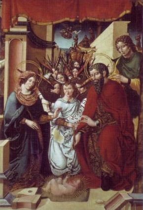 Maestro de Sigena, El Nacimiento de Cristo con la adoración de los ángeles, Museo del Prado