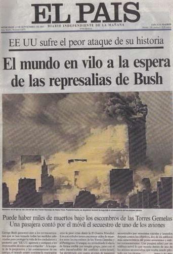 Portada del diario El País, un día después del 11-S
