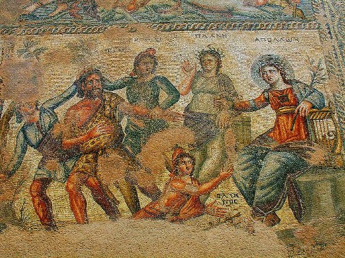 Pafos. Casa de Dionisos. Mosaico romano en el que se representa el certamen entre Apolo y Marsias