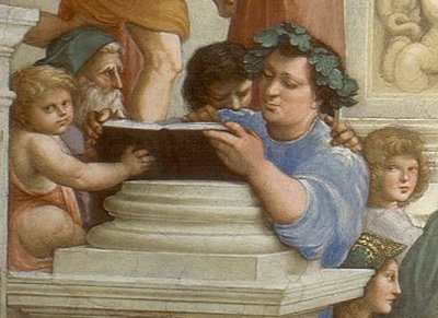 Epicuro representado por Rafael en el fresco: La Academia de Atenas
