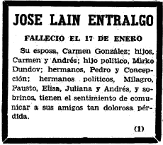 Esquela de Jos&eacute; La&iacute;n Entralgo, ABC, 19 enero 1972, p&aacute;gina 96