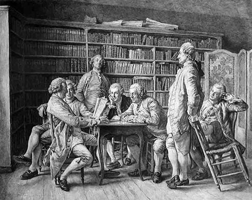 Reuni&oacute;n en la biblioteca de Diderot