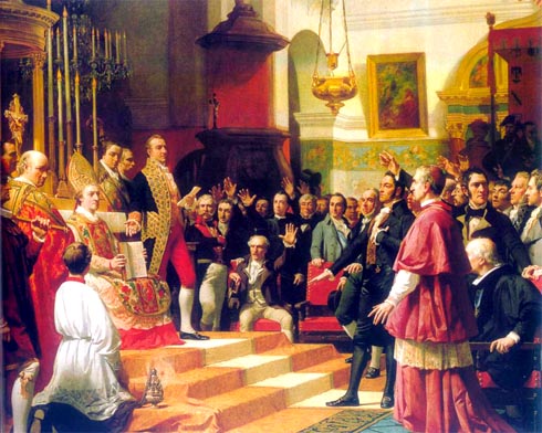 Juramento de los diputados en la Iglesia Mayor Parroquial de la Real Isla de León en Septiembre de 1810