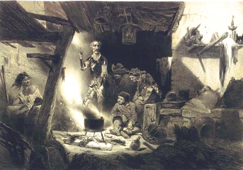Don Quijote en una posada, C&eacute;lestin Nanteuil, 1855