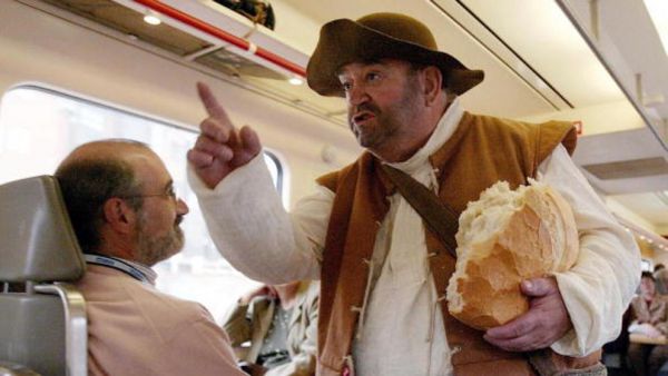 presunta encarnación temporal mercenaria de Sancho Panza para entretener a ferroviajeros pseudo Sancho Panza
